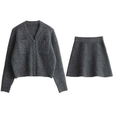 Women's Cozy Cardigan and A-line Skirt Ensemble for Spring - Très Elite