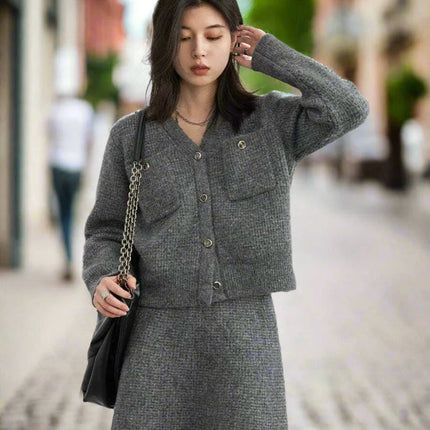 Women's Cozy Cardigan and A-line Skirt Ensemble for Spring - Très Elite