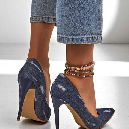 Women’s Denim High Heels – Pointed Toe Stilettos with Urban Edge - Très Elite