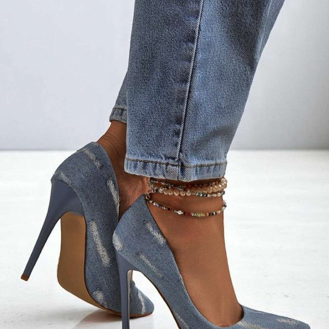 Women’s Denim Stiletto Pumps – Pointed Toe High Heels
