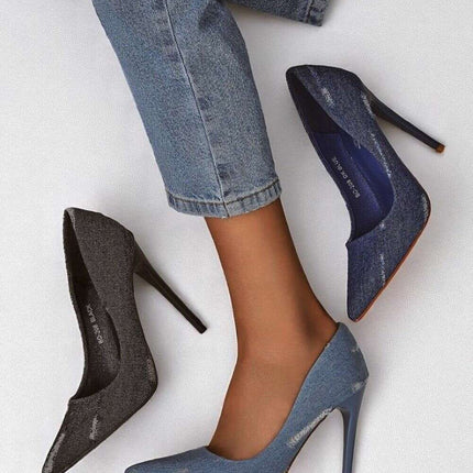 Women’s Denim Stiletto Pumps – Pointed Toe High Heels - Très Elite
