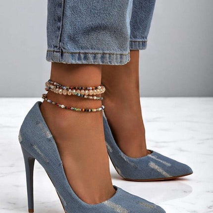 Women’s Denim Stiletto Pumps – Pointed Toe High Heels - Très Elite
