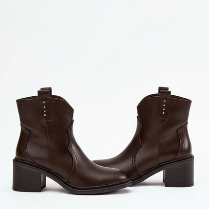 Women's Eco Leather Cowboy Ankle Boots – Zipper, 7cm Heel, Warm Lining - Très Elite
