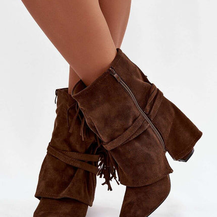 Women's Eco Suede Ankle Boots – Fringes, Overlapping Upper & Gold Buckles - Très Elite