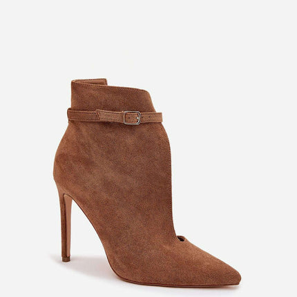 Women's Eco Suede Ankle Boots – Slim Heel, Pointed Toe & Buckle Strap - Très Elite