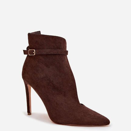 Women's Eco Suede Ankle Boots – Slim Heel, Pointed Toe & Buckle Strap - Très Elite