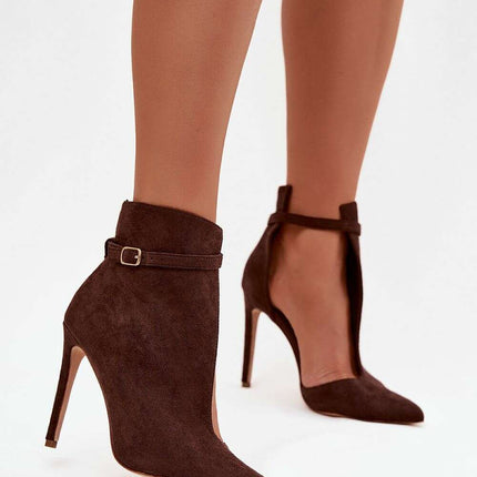 Women's Eco Suede Ankle Boots – Slim Heel, Pointed Toe & Buckle Strap - Très Elite