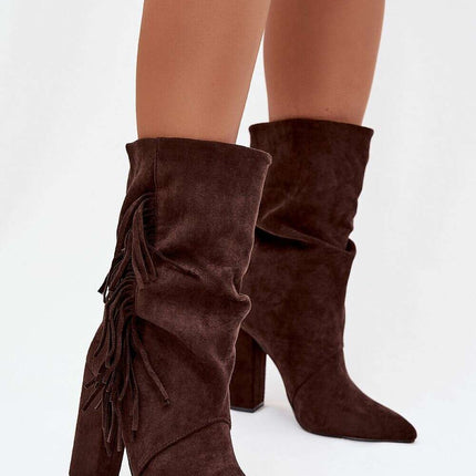 Women's Eco Suede Slip-On Ankle Boots – Pointed Toe & Fringe Detail - Très Elite