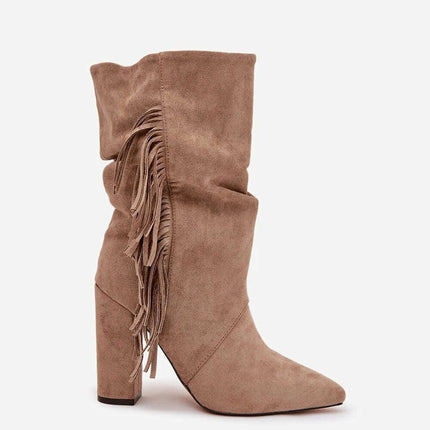 Women's Eco Suede Slip-On Ankle Boots – Pointed Toe & Fringe Detail - Très Elite