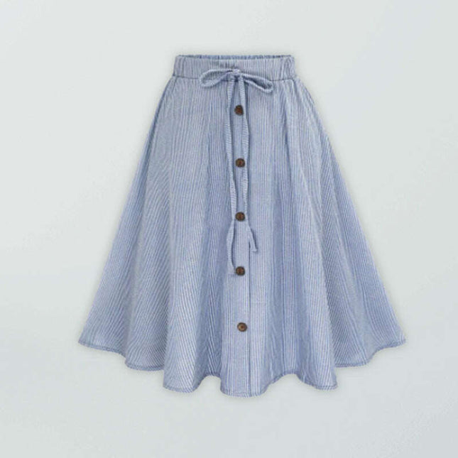 Women's Elastic Waist Button-Up Striped Skirt
