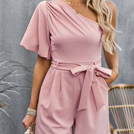 Women's Elegant Solid Color One Shoulder Rompers