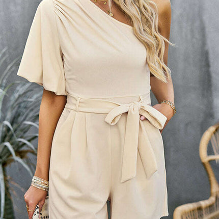 Women's Elegant Solid Color One Shoulder Rompers