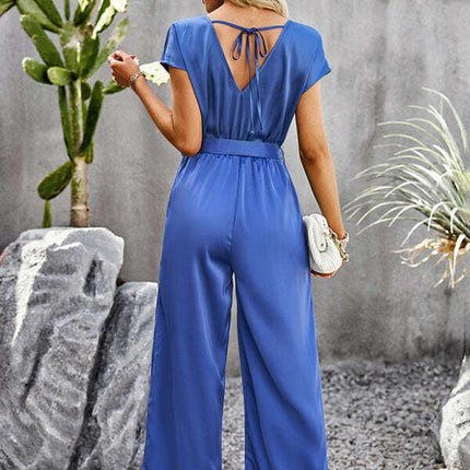 Women's Elegant Solid Color V Neck Jumpsuit - Très Elite