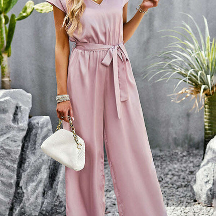 Women's Elegant Solid Color V Neck Jumpsuit