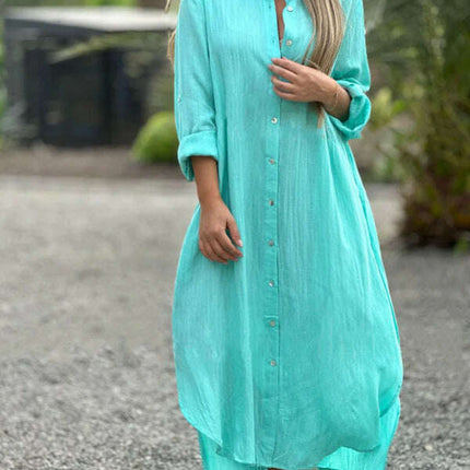 Women's Fashion Casual Long Sleeve Lapel Cardigan Dress