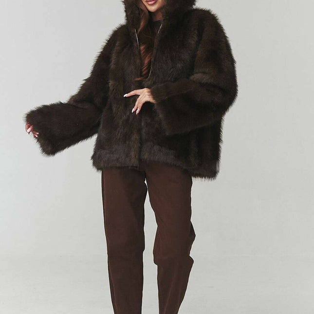 Women’s Faux Fur Hooded Jacket – Cozy Italian Winter Outerwear - Très Elite