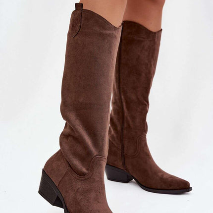 Women's Faux Suede Cowboy Boots – Almond Toe & Trendy Western Design - Très Elite