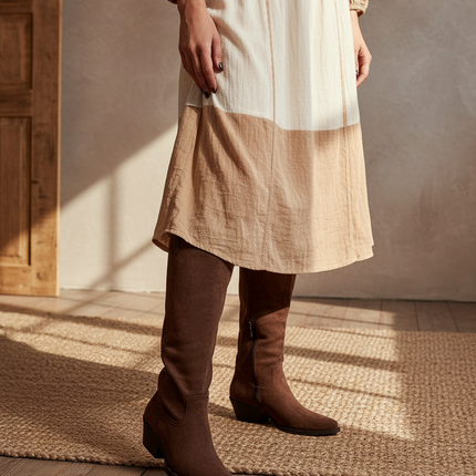 Women's Faux Suede Cowboy Boots – Almond Toe & Trendy Western Design - Très Elite