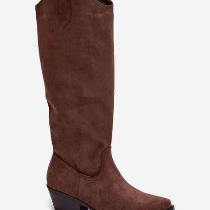 Women's Faux Suede Cowboy Boots – Almond Toe & Trendy Western Design - Très Elite