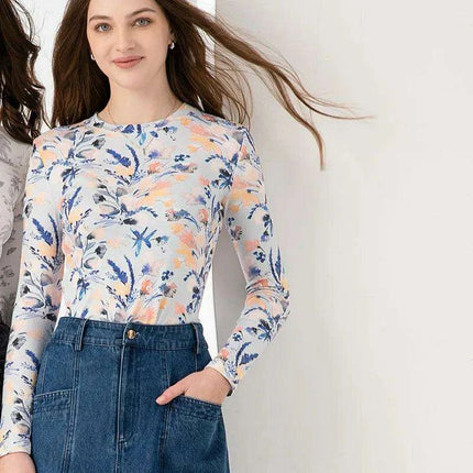 Women's Fitted Long Sleeve Spring/Summer Printed Tee