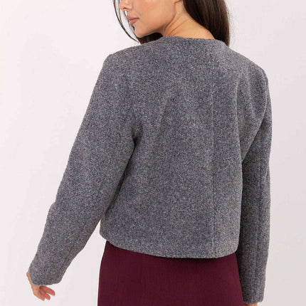 Womens Grey Short Jacket With Classic Front Button - Très Elite