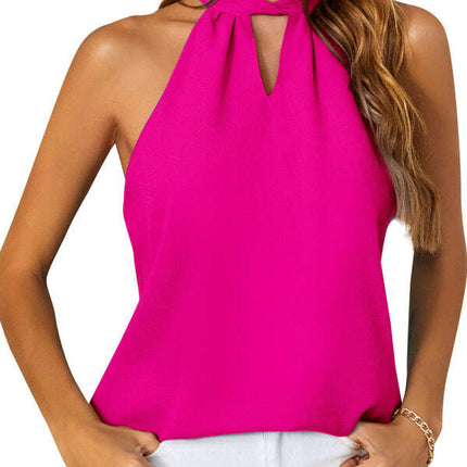Women's Halter Neck Tie Chiffon Tank Top Sleeveless Top - Très Elite