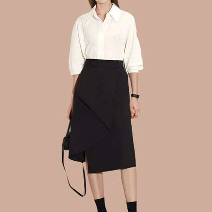 Women's High Waist A-line Minimalist Skirt - Irregular Design for Versatile Office & Casual Looks - Spring 2023 Collection - Très Elite