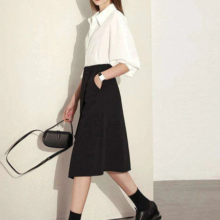 Women's High Waist A-line Minimalist Skirt - Irregular Design for Versatile Office & Casual Looks - Spring 2023 Collection - Très Elite