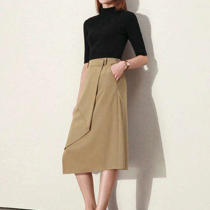 Women's High Waist A-line Minimalist Skirt - Irregular Design for Versatile Office & Casual Looks - Spring 2023 Collection - Très Elite