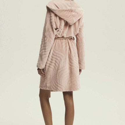 Women’s Hooded Bathrobe with Embossed Pattern & Pockets - Très Elite