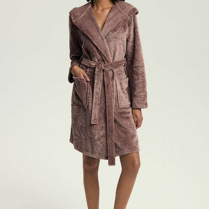 Women’s Hooded Bathrobe with Pockets – Embossed Luxe Comfort - Très Elite