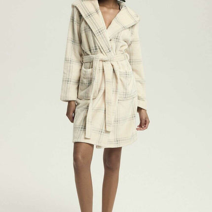 Women's Hooded Bathrobe with Pockets – Knee-Length, Feminine Print - Très Elite