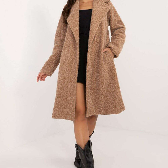Womens Knee Length Coat 200513 Variegated Polyester Linen - Très Elite