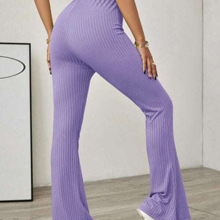 Women's Knitted High Waist Flared Casual Trousers - Très Elite