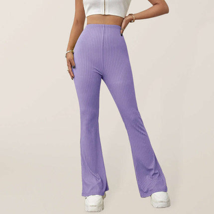 Women's Knitted High Waist Flared Casual Trousers - Très Elite