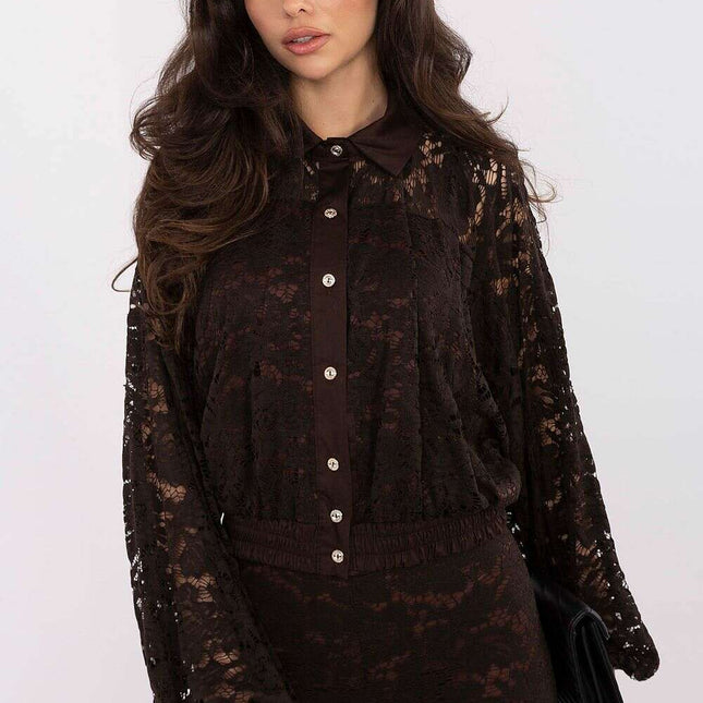 Women’s Lace Openwork Long Sleeve Shirt – Lined, Modern Fit - Très Elite