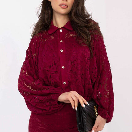 Women’s Lace Openwork Long Sleeve Shirt – Lined, Modern Fit - Très Elite