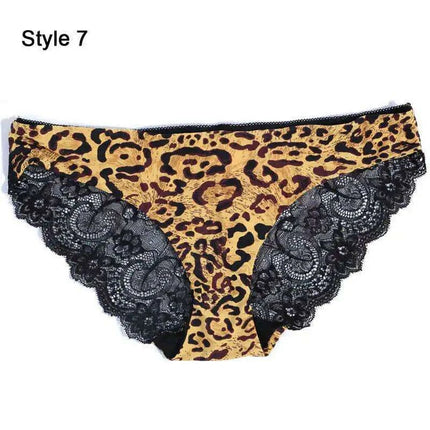 Women’s Leopard Print Lace Trim Seamless Cotton Panties - Breathable Ice Silk Lingerie - Très Elite