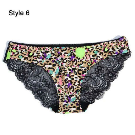 Women’s Leopard Print Lace Trim Seamless Cotton Panties - Breathable Ice Silk Lingerie - Très Elite