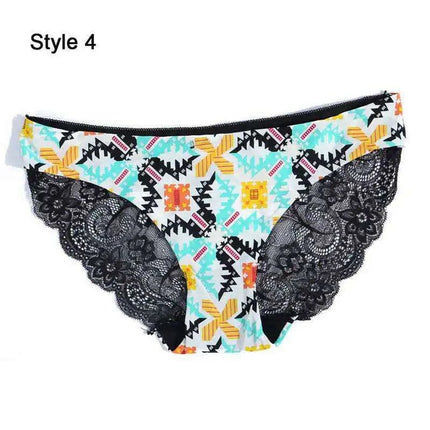 Women’s Leopard Print Lace Trim Seamless Cotton Panties - Breathable Ice Silk Lingerie - Très Elite