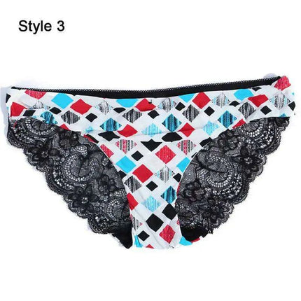 Women’s Leopard Print Lace Trim Seamless Cotton Panties - Breathable Ice Silk Lingerie - Très Elite