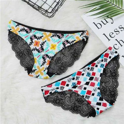 Women’s Leopard Print Lace Trim Seamless Cotton Panties - Breathable Ice Silk Lingerie - Très Elite