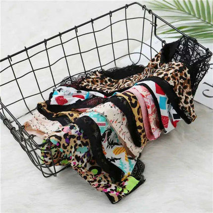 Women’s Leopard Print Lace Trim Seamless Cotton Panties - Breathable Ice Silk Lingerie - Très Elite
