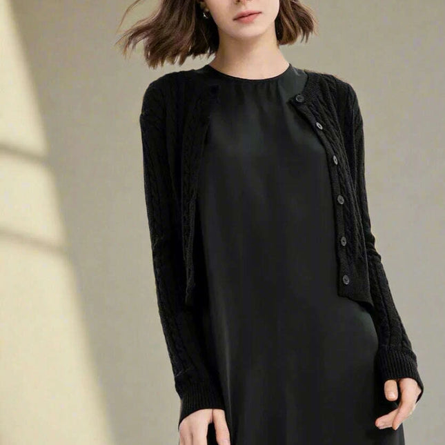 Women's Luxurious Satin and Cozy Knit Maxi Dresses with Trendy Cable Cardigan Set