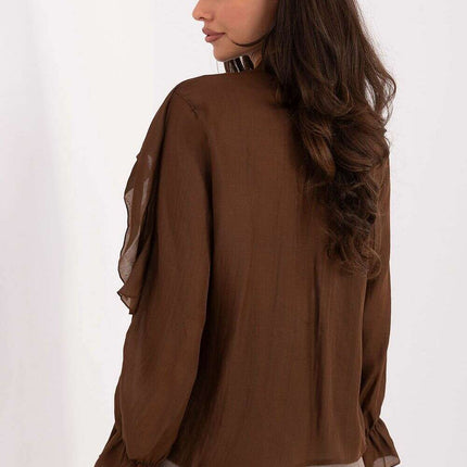 Women's Lyocell Blend Ruffle Long Sleeve Shirt with Jabot – Très Elite - Très Elite