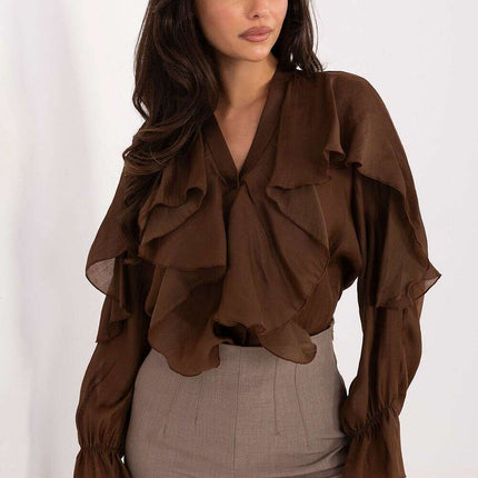 Women's Lyocell Blend Ruffle Long Sleeve Shirt with Jabot – Très Elite - Très Elite