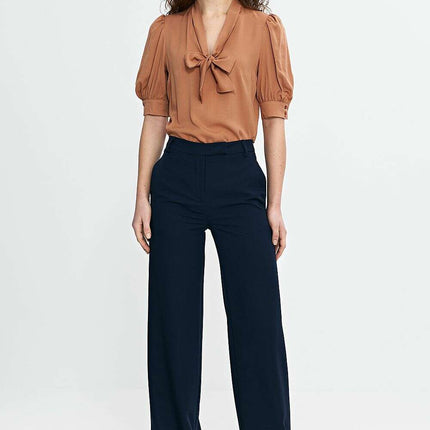 Womens Navy Blue Trousers High Waist Bootcut Tailored - Très Elite