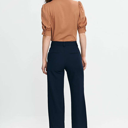 Womens Navy Blue Trousers High Waist Bootcut Tailored - Très Elite