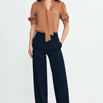 Womens Navy Blue Trousers High Waist Bootcut Tailored - Très Elite