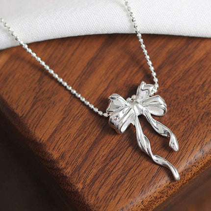 Women's New Sterling Silver Bow Ribbon Versatile Necklace